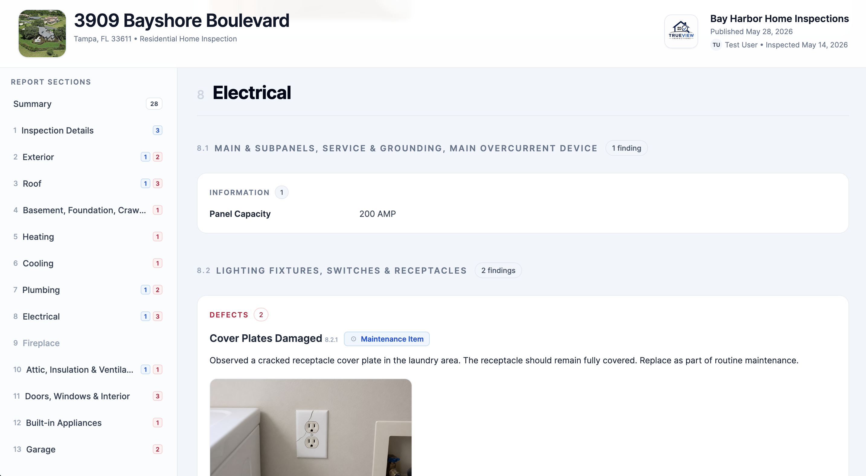 InspectorKit client-facing report with sections, findings, and photos