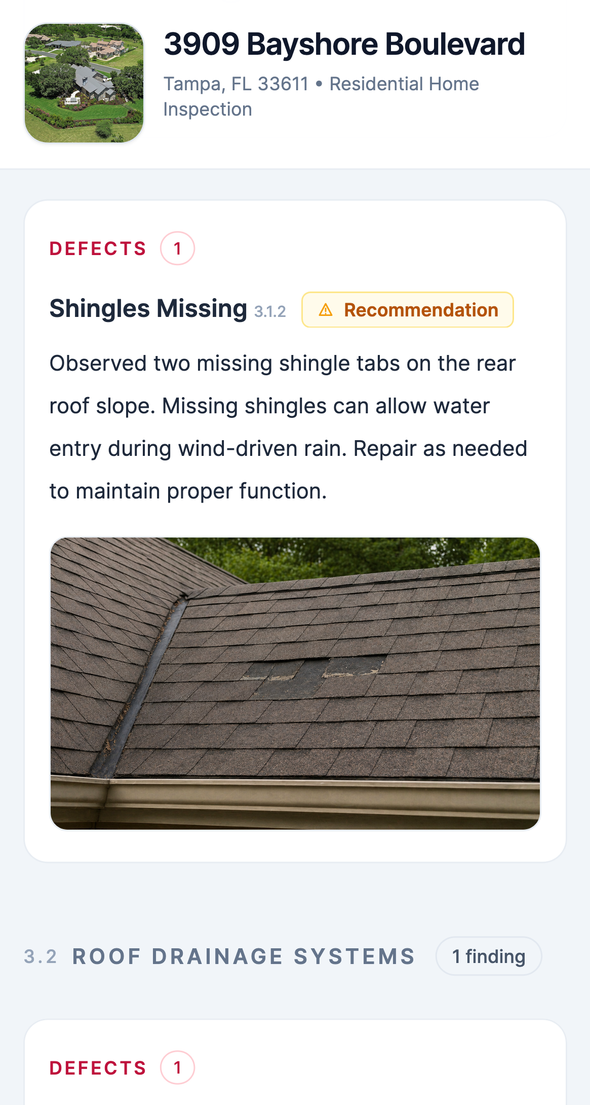 InspectorKit client-facing report on mobile with findings and photos